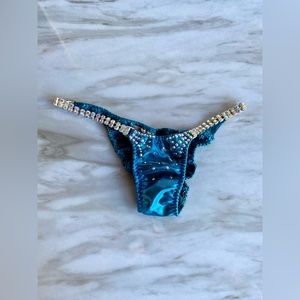 💎Sexy blue turquoise iridescent fitness bikini bottom with gems stones size XS